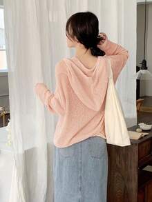 YCYC Autumn/Winter Fashionable Personalized Solid Color Long Sleeve Hoodie Top (Inner Layer Not Included) - Pink - View 4