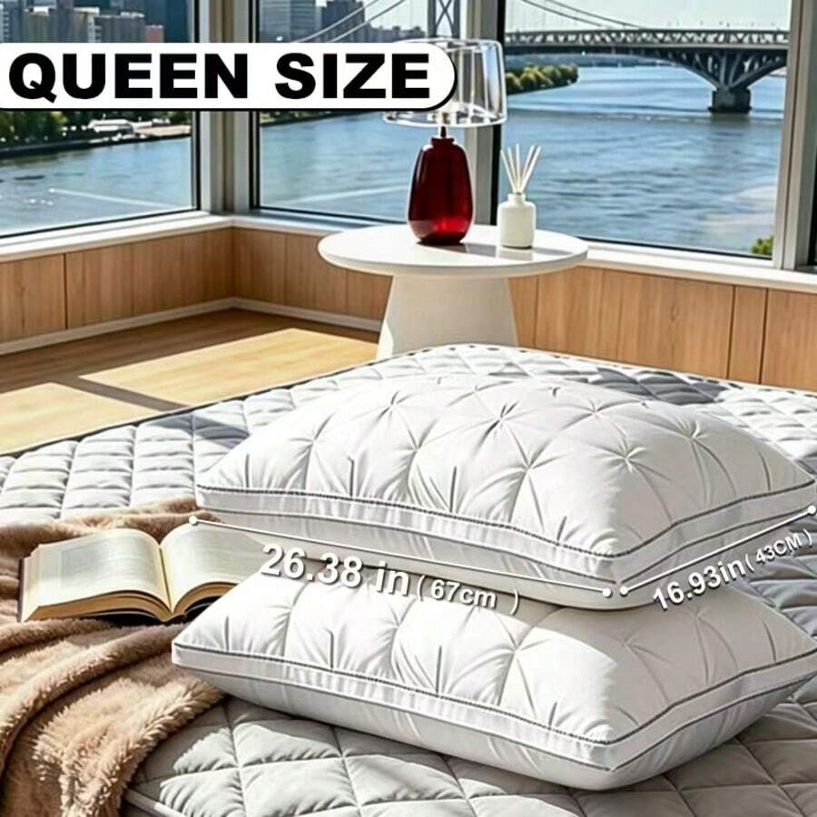 2 Pieces Light Luxury Hotel Same Style Sleep Pillow, High Elastic Soft Fit Neck, Suitable For Multiple Sleeping Positions With Comfort Support, Machine Washable And No Deformation, Bedding Universal For Bedroom And Homestay - 2PCS White - QUEEN - View 1