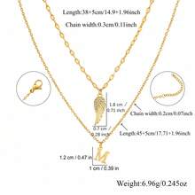 2Pcs/Set New Classic Initial Angel Wing Pendant Golden Stainless Steel Chain Choker Layered Necklaces For Women - Yellow Gold - View 2