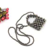 Mini Solid Color Beaded Handbag, Travel Fashion Outfit Mini Accessory Crossbody Bag - Dark Grey - View 5
