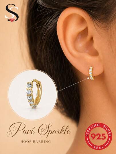SereneSpark 1pc Fashion Pure Silver Cubic Zirconia Decorated Earrings, Women's Party Decorative Earrings