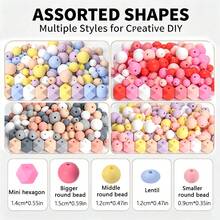 210pcs/Set Macaron Silicone Beads Mix Set Focal Spacer Beads DIY Jewelry Craft Accessories For Necklace Bracelet Keychain ID Lanyard Beading Supplies - Mixed Set a - View 1