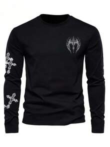 Men's Street Print Long Sleeve T-Shirt | Suitable For Autumn/Winter Wear | Comfortable And Breathable | Leading The Fashion - Black - View 4