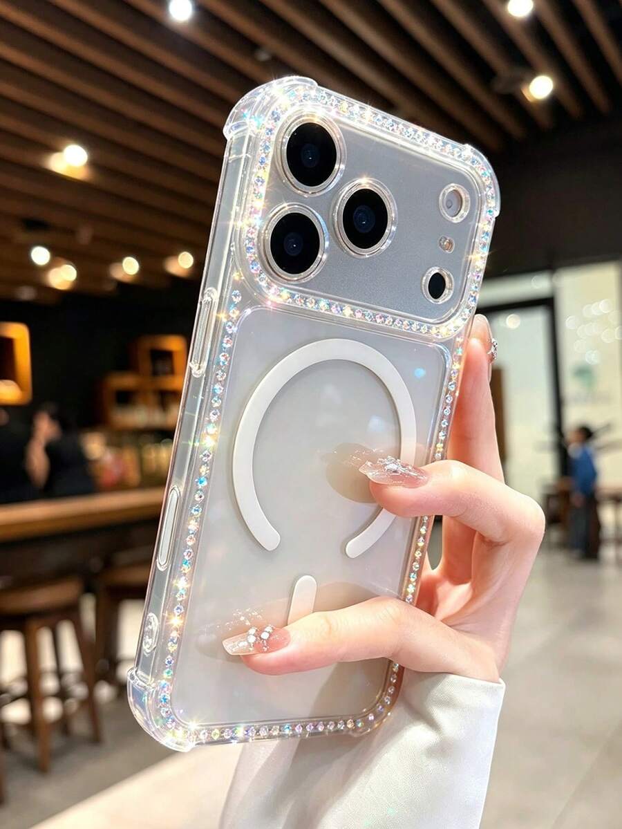 Transparent Shiny AB Rhinestone Magnetic Phone Case, Compatible With IPhone 18 Pro Max, Shockproof Airbag Corner MagSafe Transparent Case, With Shiny Diamond Frame, Soft Edge Hard Back Protective Shell, Compatible With All Apple 17 Pro Max 16 Pro Max 15 Pro Max 14 Pro Max 13 Pro Max 12 Pro Max 11 Pro Max 16 Plus 15 Plus 14 Plus 17 17 Pro 17 Air 16 16 Pro 16E 15 15 Pro 14 14 Pro 13 13 Pro 12 12 Pro 11 11 Pro Models