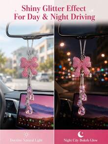 Ornamenti da auto di lusso con fiocco di strass, decorazione per specchietto retrovisore con nappe di cristallo a goccia d'acqua, ciondolo decorativo accattivante per interni auto da ragazza - A - Visualizzare 4