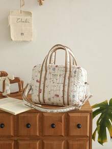 1pc Multi-Functional Large Capacity Quilted Mommy Bag With Stroller Hooks - Multicolor - View 1