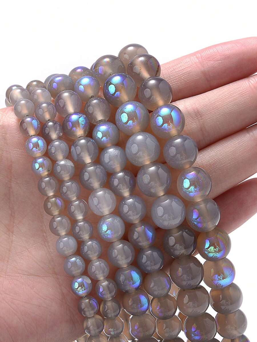 1串 6-10mm 天然電灰色瑪瑙珠,適合珠寶製作,圓形散珠,DIY手鍊項鍊,能量療癒石珠 - 彩色 - 查看 1
