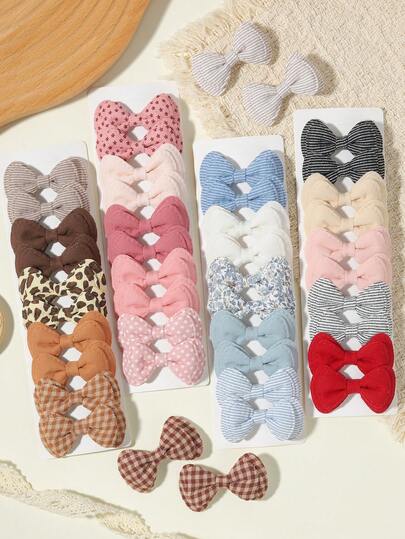 10pcs Vintage Multi-Print Fabric Bow Hair Clips, Fashionable Side Clips For Daily Wear And Outings