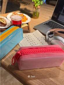 4 Colors Available, Jelly Texture, Dopamine Style Large Capacity Solid Color Minimalist Stationery Storage Bag, Thickened Wear-Resistant Soft Silicone Material, Upright Anti-Collapse Pencil Case, Suitable For Back To School Season - Multicolor - View 10