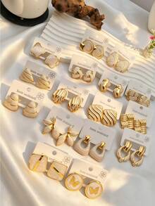 2/4/16/20 pièces Boucles d'oreilles en acier inoxydable texturé crème-blanc de luxe, bijoux pour femmes, boucles d'oreilles pour femmes, pour la mode de fête des femmes - Multicolore - Voir 3