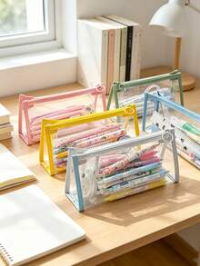 1/4 Transparent PVC Zipper Pencil Pouch, Large Capacity Minimalist Storage Bag, Waterproof Clear Design, Suitable For All Seasons, Ideal For Students And Office Workers, Perfect For School, Exams, Travel And Daily Use - Multiple Styles - View 4