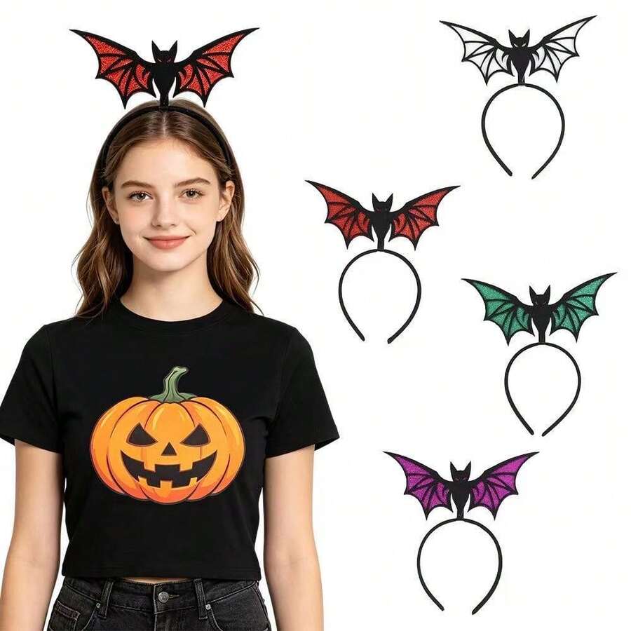 8pcs/Set Holiday Party Bat 3D Headband, Personalized Funny Glitter Wing Headband, Halloween Costume Party Cosplay Photo Prop Headpiece - Multicolor - View 1