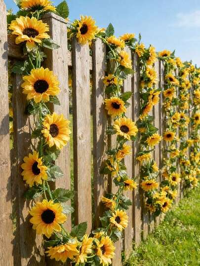 6/3 piezas Guirnalda de girasoles artificiales, planta falsa, enredadera de girasoles de seda con hojas verdes, adecuada para decoración de paredes, interior/exterior, floral, sala de estar, cocina, jardín, cumpleaños, boda, baby shower, decoración de mesa, fiesta con tema amarillo, arco