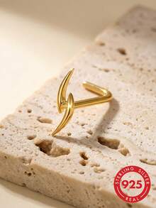 lunastudio 1pc Elegant 925 Sterling Silver Double Lightning Nose Stud, Suitable For Women's Daily Wear - Gold - View 2