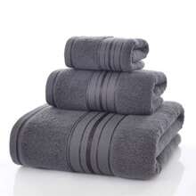 1pc/3pcs Set 100% Combed Cotton Terry Towel Set, Elegant Satin Trim, Thick High Absorbency, Lint-Free, Quick Dry, Skin-Friendly, Machine Washable, Bath Towel/Hand Towel/Face Towel, Hotel Spa Quality, Suitable For Bathroom, Gym, Travel, Dorm - Dark Grey - View 8