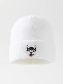 GARASSACC 1pc Women's Embroidered Cute Shiba Inu Lightweight Versatile Knit Hat - Dog - View 8