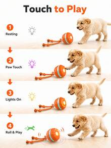 Automatic Rolling Dog Toy Ball With Rope, Smart Interactive Puppy Toy Touch Activation, Asymmetrical Movement And LED Lights, USB Rechargeable, Suitable For Indoor Training, Chewing And Tug-Of-War Play - Multicolor - View 4