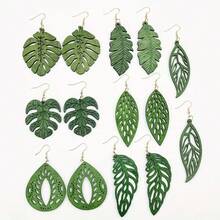 10 paires/7 paires/set, boucles d'oreilles géométriques en bois avec feuilles ajourées pour femmes, style vintage élégant, convient pour la fête des mères et le port quotidien - géométrie - Voir 12