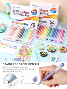 Languo 3D Planner Pen - 216 Colors Acrylic Gel Pen Set & 48 Colors Metallic Finish & 4 Gift Box Packaging (24/36/54/72 Colors) Op, First Day Of School - Multicolor - View 3