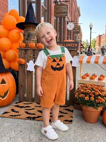 Mono de Halloween para niño pequeño con bolsillos, mono sin mangas de canalé - Naranja - Ver 5