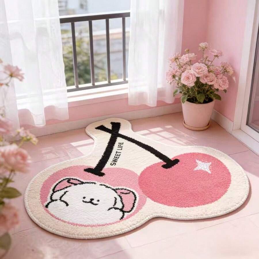 1 pieza Alfombra decorativa con forma de perro cereza, alfombra, tapete, alfombra para sala de estar, alfombra para dormitorio, alfombra de área - Multicolor - Ver 1