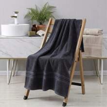 1pc/3pcs Set 100% Combed Cotton Terry Towel Set, Elegant Satin Trim, Thick High Absorbency, Lint-Free, Quick Dry, Skin-Friendly, Machine Washable, Bath Towel/Hand Towel/Face Towel, Hotel Spa Quality, Suitable For Bathroom, Gym, Travel, Dorm - Dark Grey - View 2