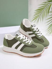 Zapatos retro minimalistas con bloques de color, transpirables y ligeros, de caña baja, versátiles para ir al trabajo para mujeres - Verde - Ver 3