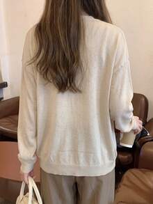 Jaket Sweater Rajut Kasual Lengan Panjang Warna Polos Gaya Korea untuk Wanita di Awal Musim Semi, Santai dan Serbaguna - Aprikot - View 7