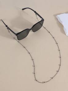 1pc Gun Black Vintage Metal Bead Glasses Chain, Minimalist Chain Design, Unisex Daily Commute Travel Versatile Eyewear Accessory - Gun Black - View 2