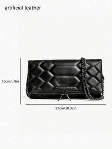 Bolso de hombro de piel sintética con solapa multicapa y cadena, almacenamiento compartimentado con bolsillos de doble cremallera, casual y versátil, adecuado para el desplazamiento diario y las compras - Negro - Ver 3
