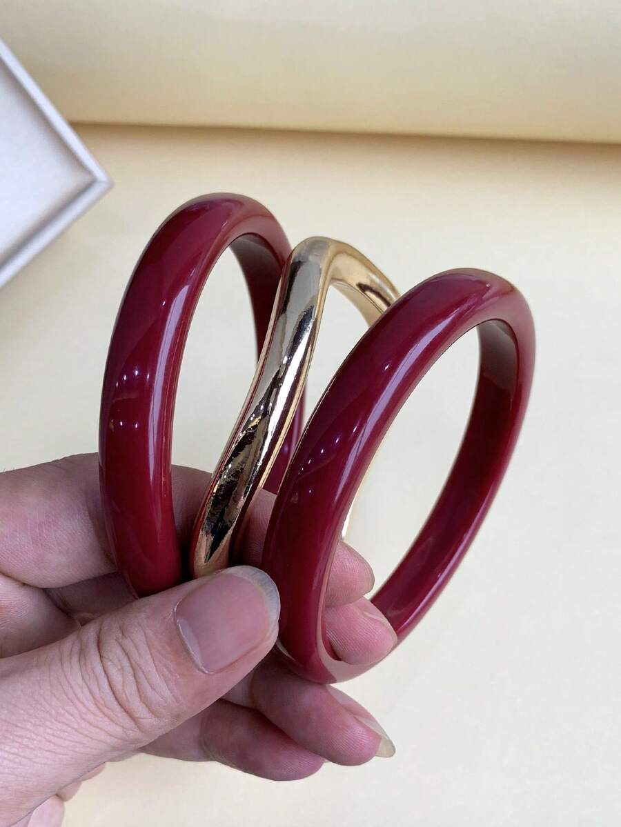 3件組時尚復古波希米亞風粗款多色壓克力手環,女款情侶派對日常配戴,奢華高端 - 彩色 - 查看 1