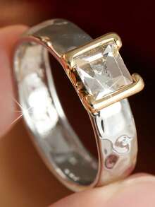 Gmzalx Women's Minimalist Fashion Ring, Square Hammered Design, Versatile Accessory For Daily Commute, Casual, Afternoon Tea - Two-color - View 8