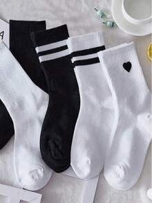 5 Pairs Men's Casual Mid-Calf Socks, Available In Striped, Solid And Heart Pattern. Comfortable And Casual, Suitable For Daily Wear. Suitable For All Seasons, 1/2/10 Pairs Available - Multicolor - View 1
