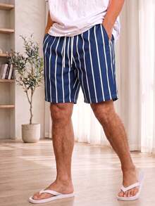 Men's Summer Casual Striped Shorts Loungewear - Navy Blue - View 5