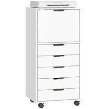 HOMCOM Cajonera Escritorio con 5 Cajones, Cajonera de Oficina con Ruedas y Armario con Cierre Suave, Soporte para Impresora, Mueble Archivador para Oficina en Casa - Blanco - Ver 10