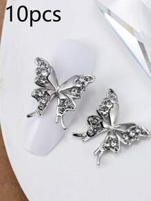 10pcs Nail Art Nail Y2K Charm Sweet Cool Style Nail Accessories Three Dimensional French Butterfly Shining Nail Gem DIY Nail Shop Special, Suitable For Beautiful Women's Exclusive Charm And Heartbeat - Multicolor - View 12