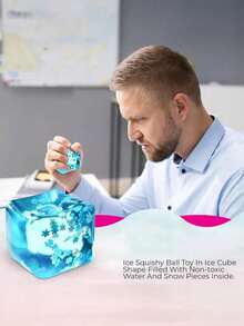 1 pieza Pelota antiestrés cubo de hielo con copos de nieve en el interior para relajarte y estar tranquilo, premios para el aula, calma a niños y adultos, juguete sensorial de goma de rebote lento - Regalo de Halloween/Navidad, Taba Squisy, juguetes para rellenar bolsas de fiesta, las bolsas de embalaje son aleatorias - Multicolor - Ver 5