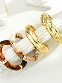 4/1pc Set Elegant Casual Style Bamboo Knot Twist Resin And CCB Gold Bracelet Set Suitable For Women All Season Daily Commute Date And Vacation Layering Gift - Multicolor - View 3