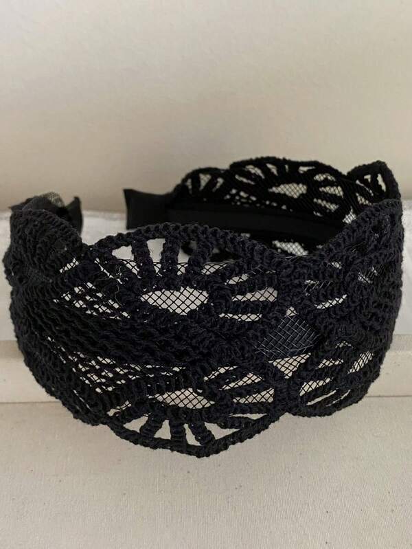 1pc Vintage Minimalist Lace Headband Solid Color Hollow Wide Band Hair Hoop Daily Outing Versatile Gentle High Crown Non-Damaging Hair Tie Women Hair Accessory Casual