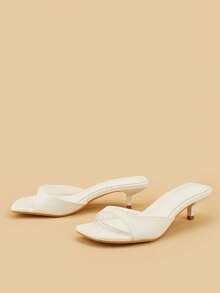 Women's Pink Square Toe Open Toe Minimalist Office Basic Slip-On Kitten Heel Stiletto High Heels - White - View 3