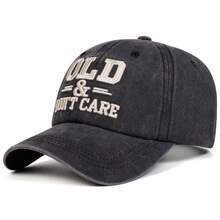 1件男士 OLD & DON'T CARE 刺繡水洗棒球帽 街頭時尚休閒帽 春秋旅行海灘度假用 - 黑色 - 查看 6