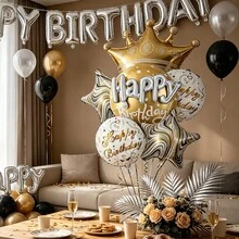 5pcs Creative 3D Happy Birthday Letter & Star Balloon Set, Birthday Party Foil Balloons - Balloon - View 2