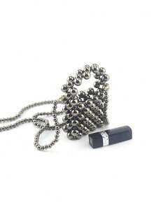 Mini Solid Color Beaded Handbag, Travel Fashion Outfit Mini Accessory Crossbody Bag - Dark Grey - View 4