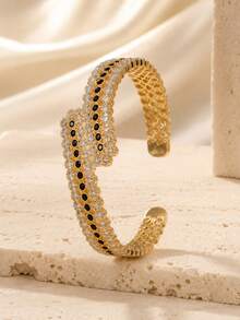 1pc Cold Elegant Vintage Contrast Color Wide Cuff Bracelet, Multi-Layer Wavy Ruffle Design, Daily Wear Gift, Luxurious Elegant Women's Jewelry - Bracelet - View 3