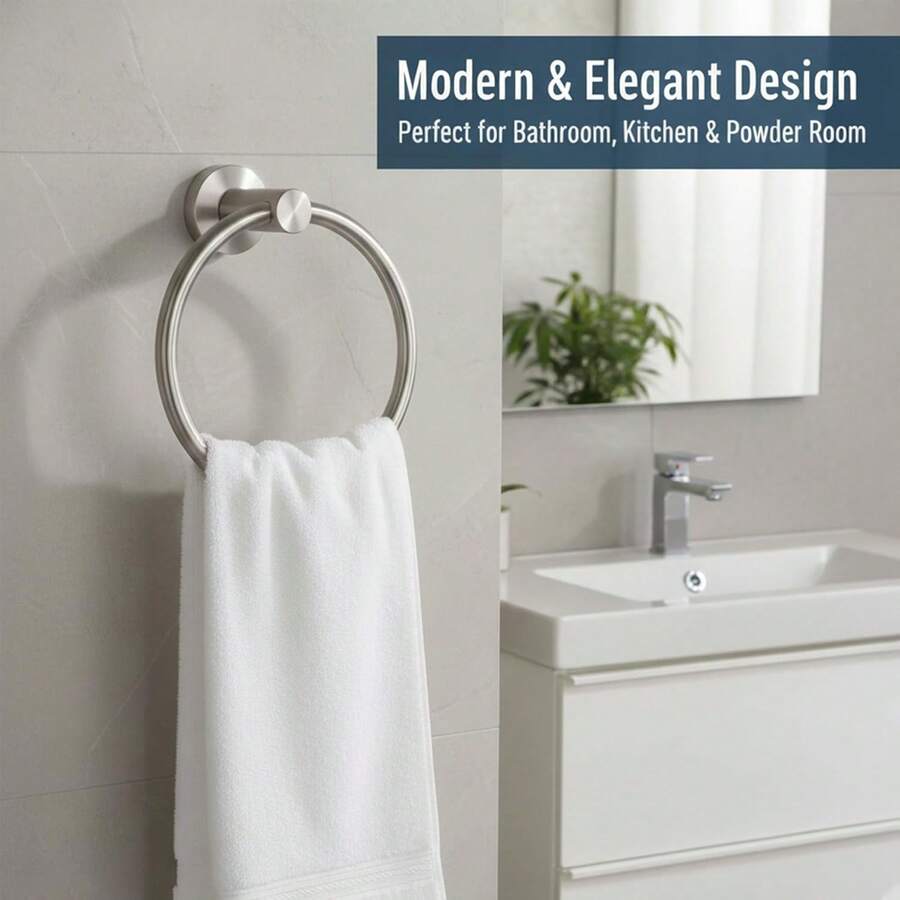 Bathroom Wall Mounted Towel Rack, Towel Ring - Hand Towel Rack, Bathroom Decor, Bathroom Accessories, Heavy Duty Towel Rack For Bathroom And Kitchen - Modern Style Round Wall Mounted Towel Rack, Thickened Ring Towel Rack Hardware Set, Suitable For Christmas And Halloween
