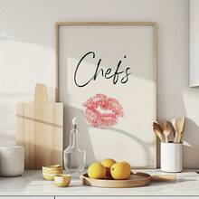 1pc Chef'S Kiss Print Wall Art - Vintage 70s Style Kitchen Poster, Minimalist Lipstick Design, Unframed Canvas For Home - A - View 1