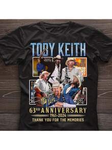 Toby Keith 63. Jubiläums-T-Shirt - Ikonischer Signatur- und Namensdruck, Bequemes Rundhals-Freizeitshirt, Größen S-5XL, geeignet für Konzerte, Fan-Geschenke - Schwarz - Übersicht 7