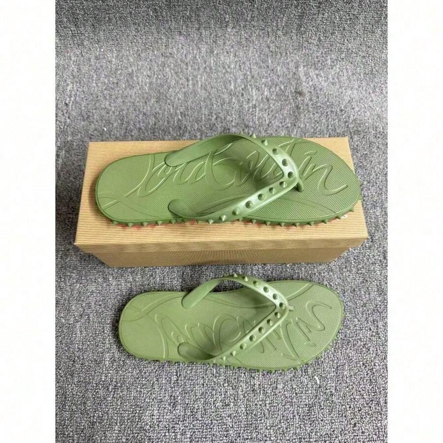 CL Explosion Red Rivet Sole Non-Slip Flat Heel Clip Foot Beach Sandals Outdoor Couples - 軍綠色 - 查看 1