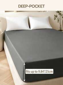1pc Solid Color 25cm Deep Pocket Fitted Sheet, Soft & Breathable Mattress Protector, Suitable For All Bed Sizes, Dorm & Home Bedding Decor - Dark Grey - View 4