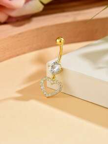 Juego de 5 piezas de anillos para el ombligo con forma de mariposa, flor, corazón y flor de circonita en color dorado, piercing de ombligo de acero inoxidable clásico para mujeres, uso diario - oro - Ver 5